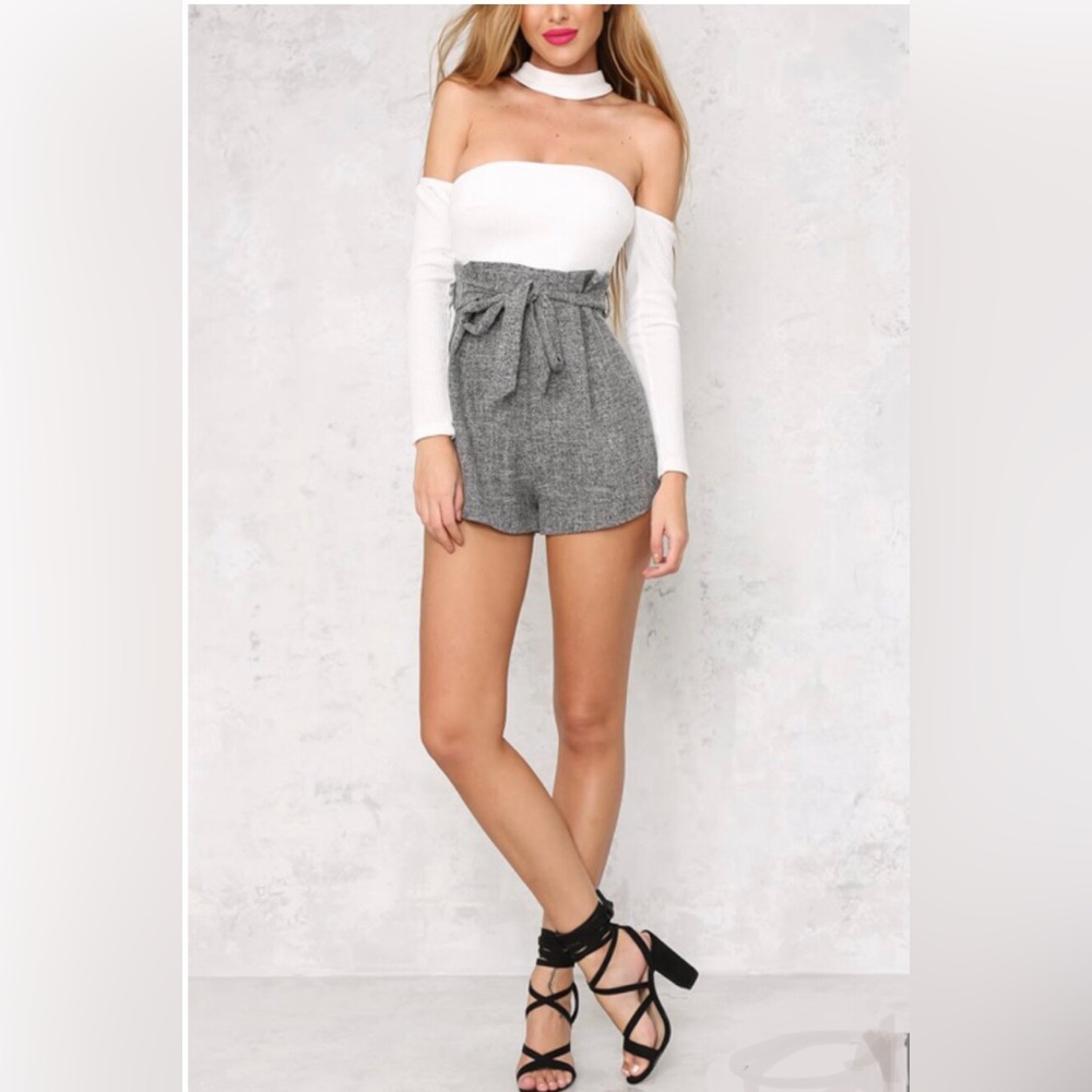 NW Off Shoulder White and Grey Mini Dress.